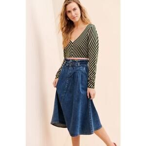 Glamorous Anthropologie Stripe V-Neck Cropped Sweater Size S Green Pale Pink